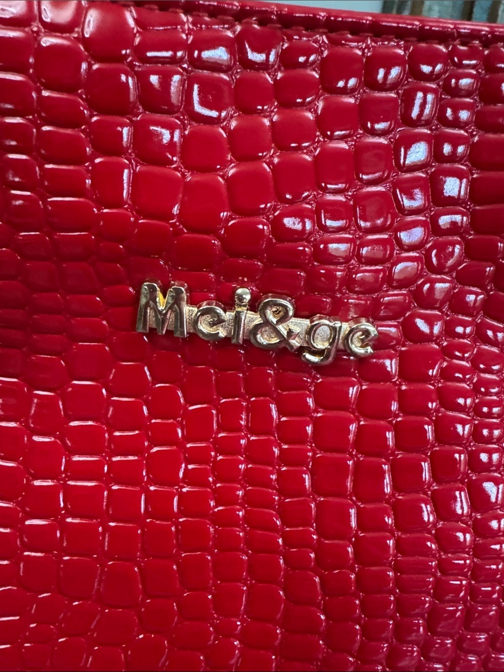 Mei & ge Shiny Red Croc-Embossed Tote & Satchel Set NEW - Picture 2 of 10